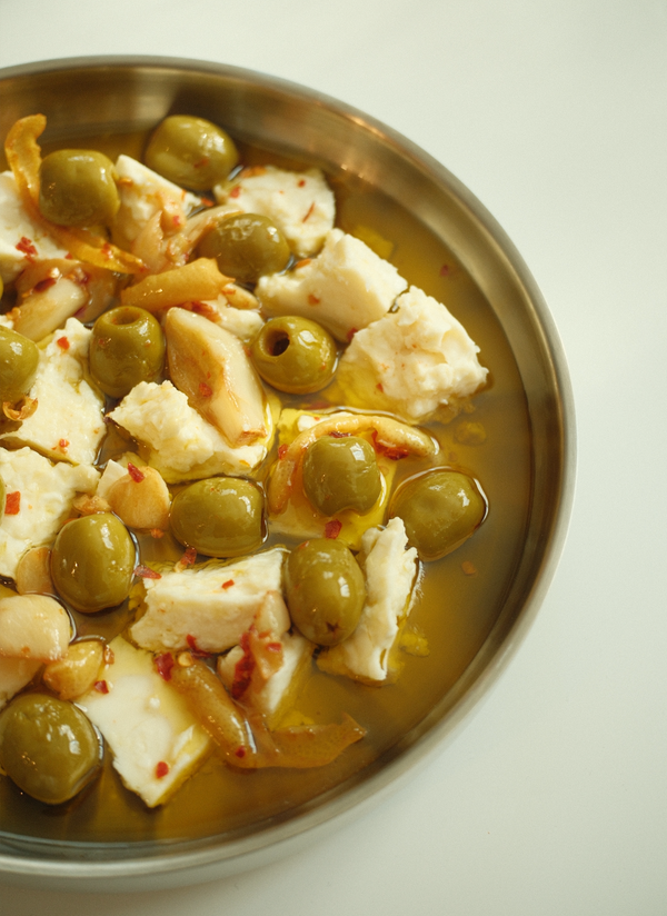 Spicy Yuzu Marinated Olives with Feta